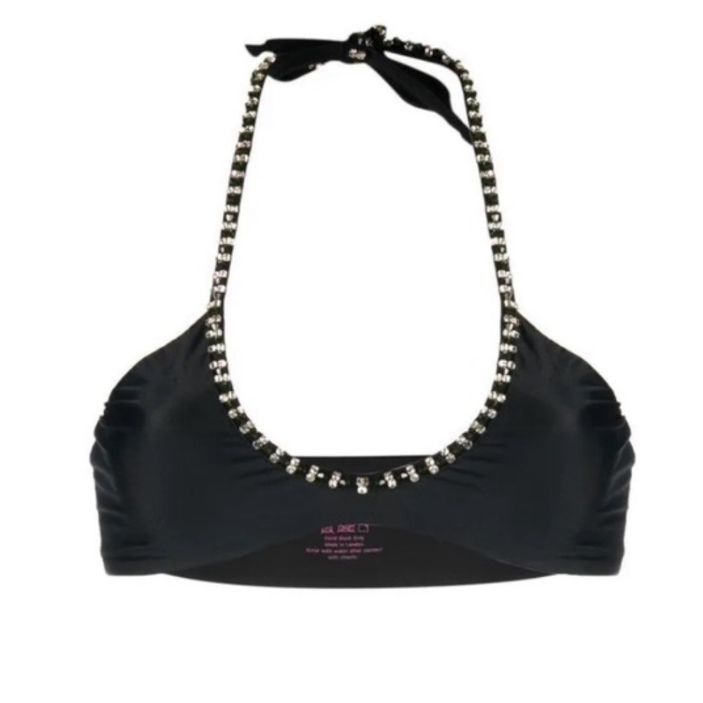 Black Bikini Top Embellished with Swarovksi Crystal Rhinestones